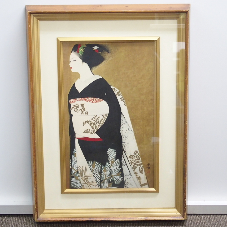 広田多津、【舞妓】、希少画集・画版画、高級新品額・額装付、状態美麗 